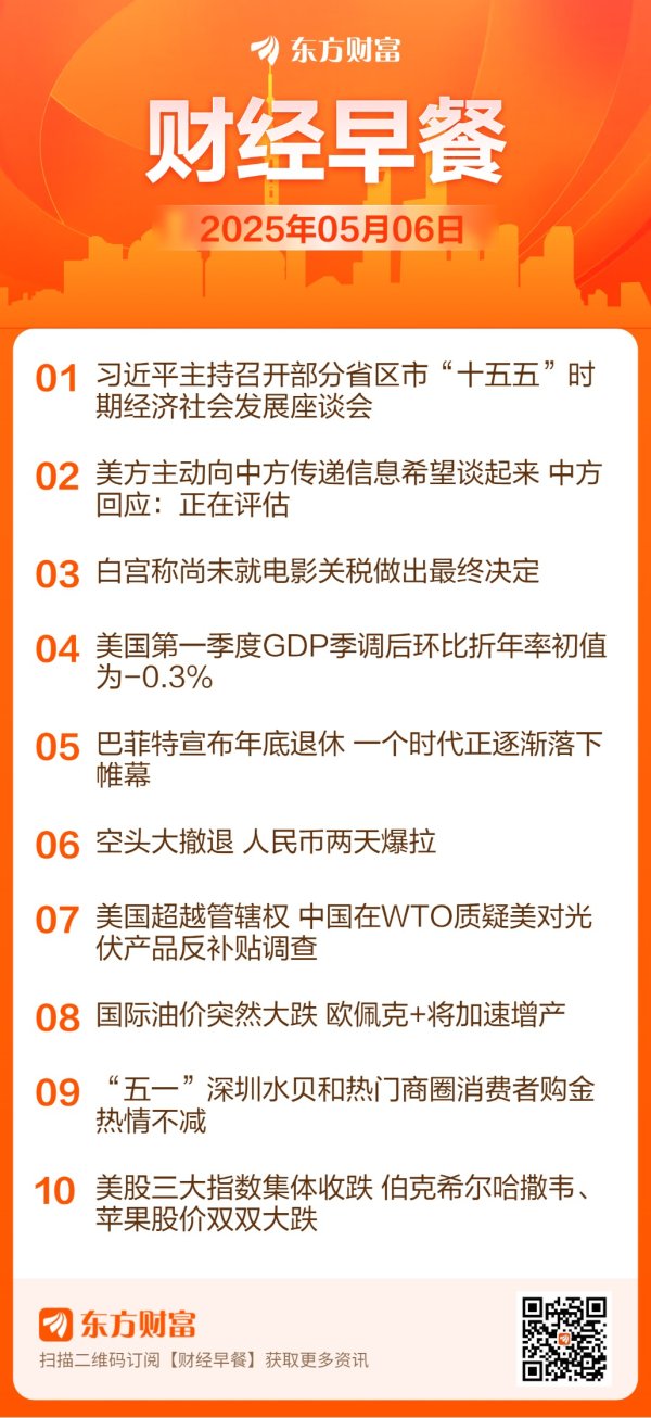 中金汇融 【5月6日Choice早班车】白宫尚未就电影关税做出最终决定